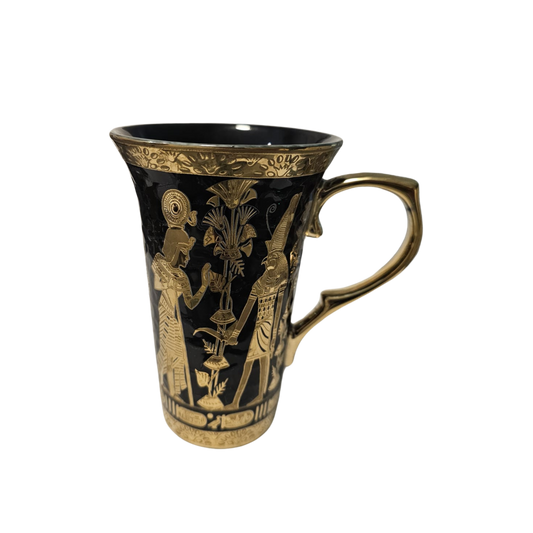 Black & Gold Ceramic Egyptian Mug 5.25 H x 3.5 W