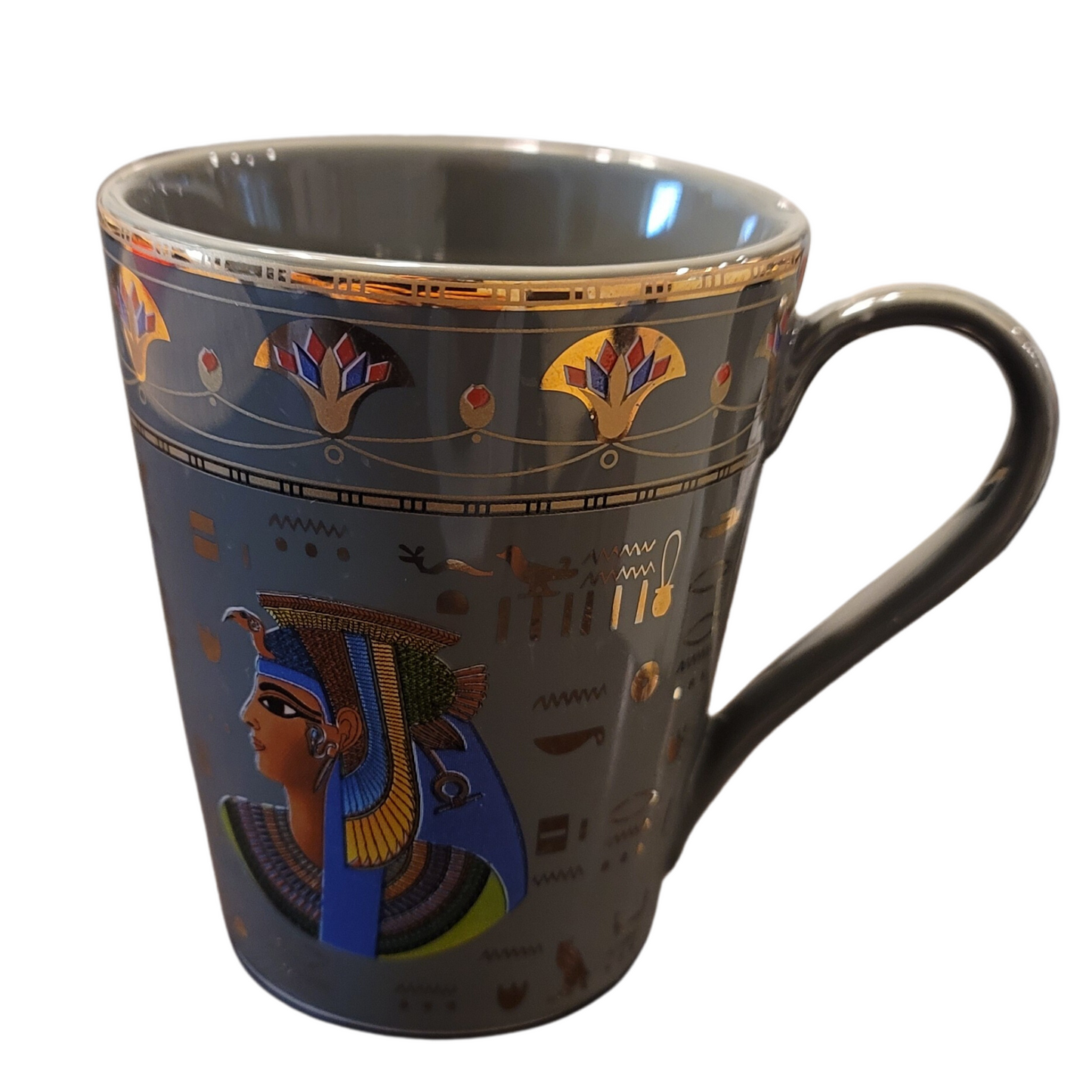 Egyptian Ceramic Decor Mug Coffee Cup Great Gift for Family and Friends, 11.3 Oz - Large (Grey)